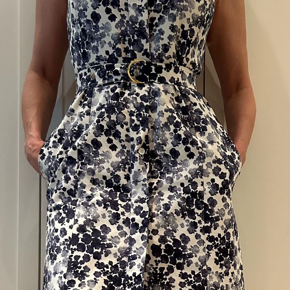 Michael Kors White and Blue Fit and Flare Midi Dress